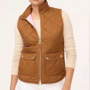 NWOT J CREW COFFEE PUFFER QUILTED Zip Front Snap Pockets High Mock Neck MED